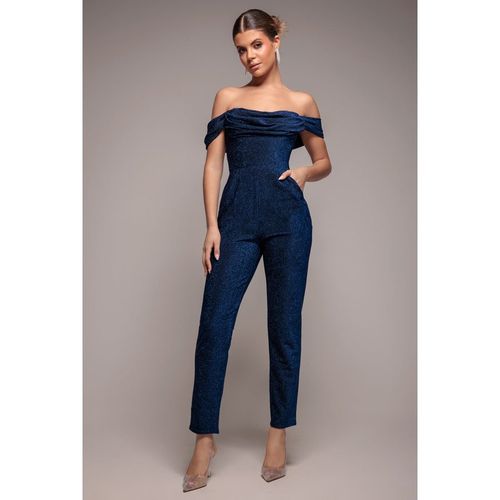 Goddiva Lurex Cowl Neck Romper - Navy