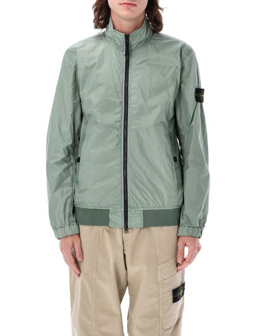Green Crinkle Bomber Jacket