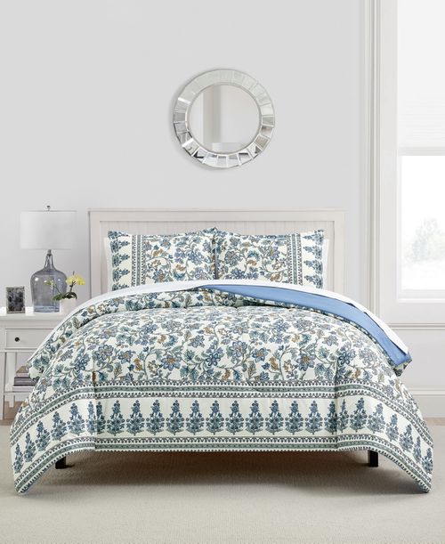Sunham Jasmine Floral-Print 3-Pc. Comforter Sets - Blue