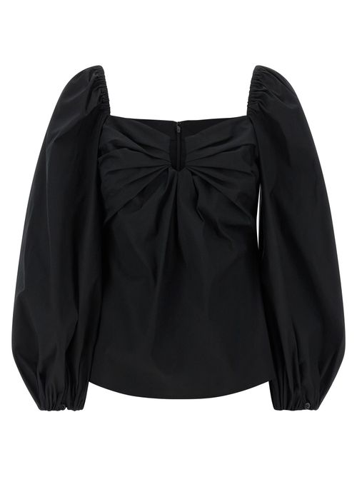 Puff-Sleeve Cotton Poplin Blouse — Black