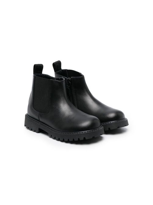 Round-toe leather ankle boots - Black