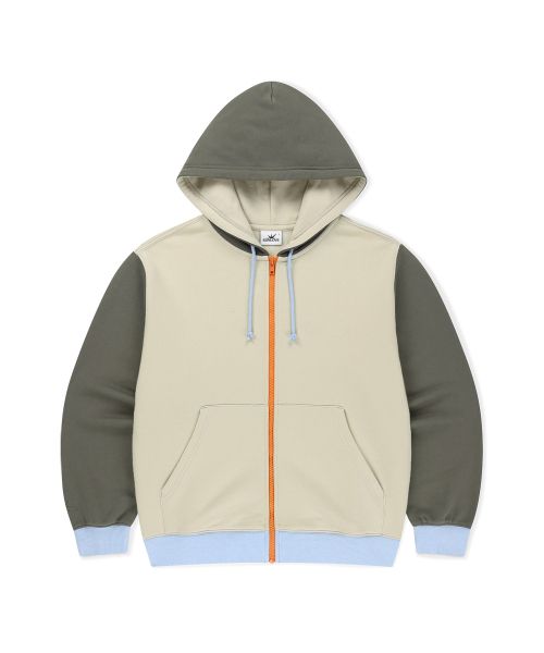 Block Zip Up Hoodie Ivory