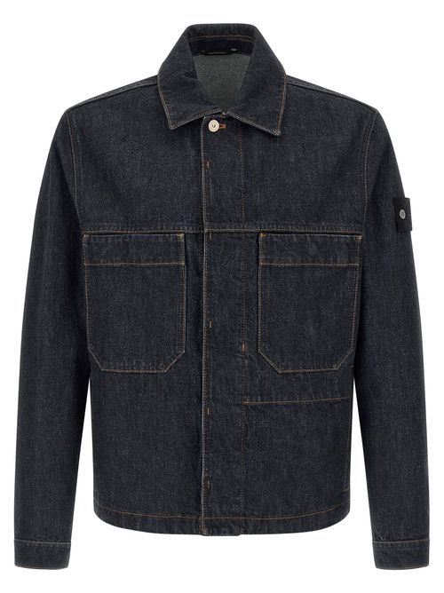 Denim Research Patch Chest Pocket Cotton Overshirt with Concealed Snap
