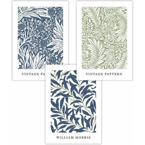 Set of 3 Blue & Green William Morris Vintage Floral Art Posters