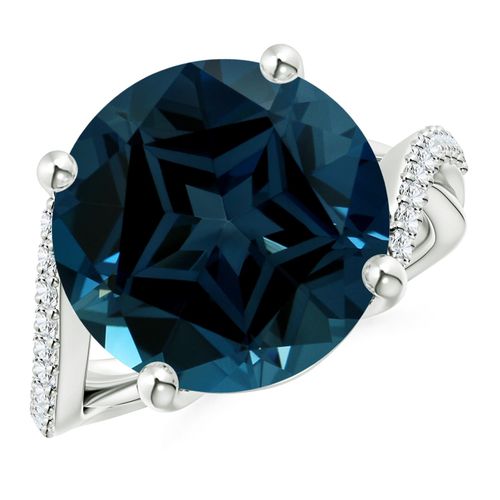 Angara 11.22 Carats GIA Certified Solitaire London Blue Topaz Twisted Split Shank Ring in Platinum