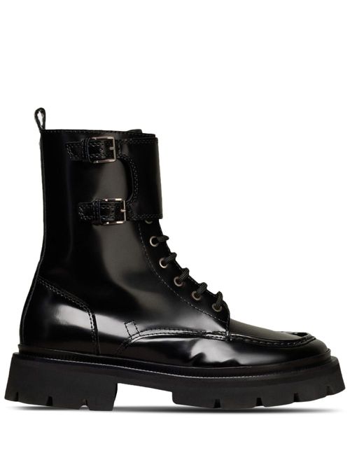 Double-buckle leather boots - Black