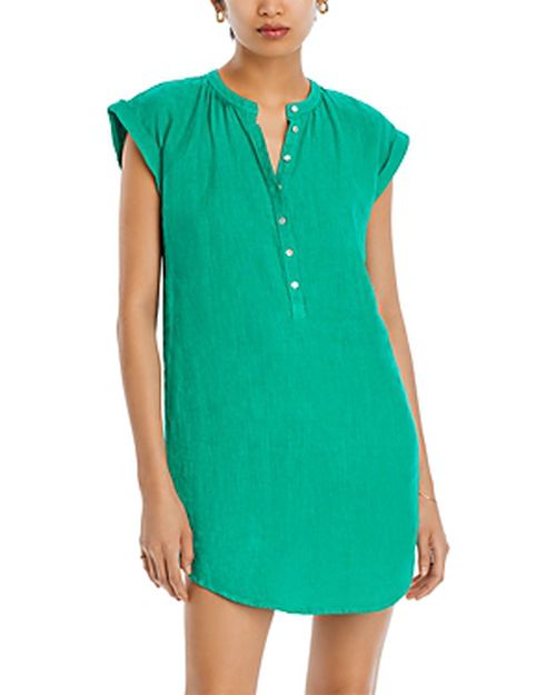 Linen Cap Sleeve Henley Mini Dress