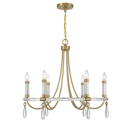 Warm Brass and Chrome Six Light Chandelier from the Mayfair Collection