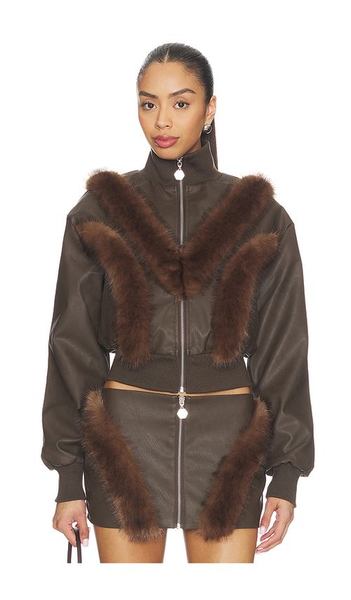 OW Collection Bela Faux Fur Jacket in Brown. M. Also in