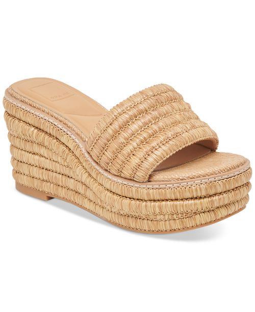 Women's Throne Platform Raffia Wedge Sandals - Light Natural Raffia