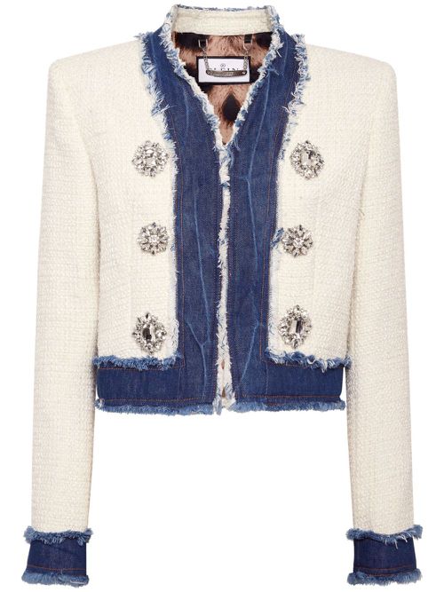 Crystal-embellished tweed jacket - White