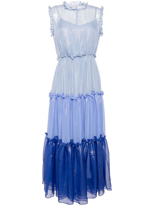 Davina ruffle-trim tiered midi dress - Blue