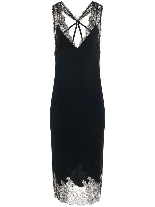 Lace-panel midi dress - Black