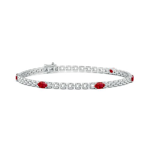 Angara 1.25 Carats Five Stone Oval Ruby Station Link Bracelet in 14K White Gold