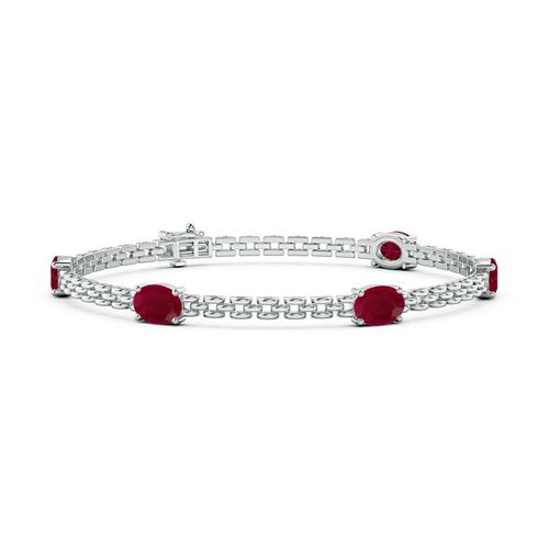 Angara 5.0 Carats Five Stone Oval Ruby Station Link Bracelet in 14K White Gold