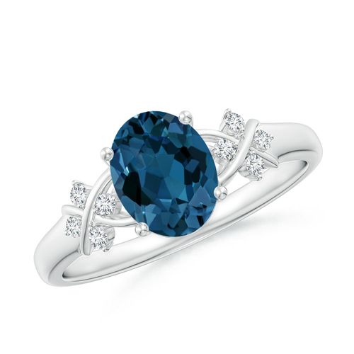 Angara 1.5 Carats Oval London Blue Topaz Criss Cross Ring with Diamonds in Platinum