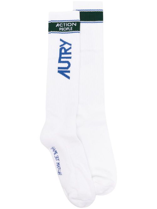Logo-print ribbed socks - White
