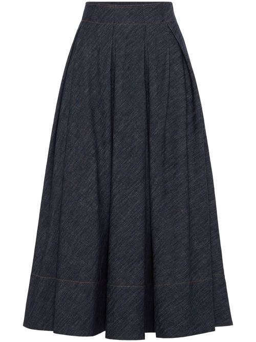 Pleated denim midi skirt - Blue