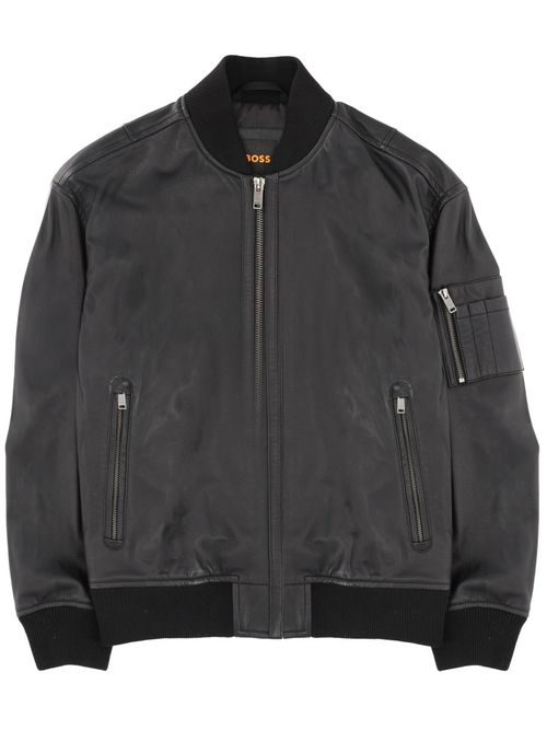 Sleeve-pocket Bomber Jacket in Leather