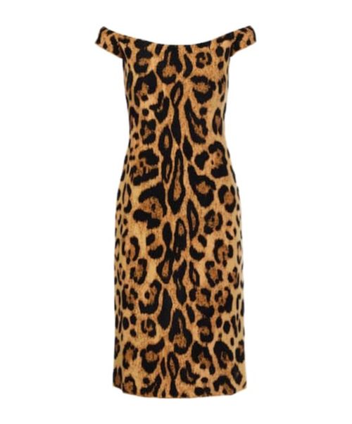 Leopard-print off-shoulder midi dress