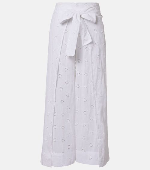 Broderie anglaise cotton poplin wide-leg pants