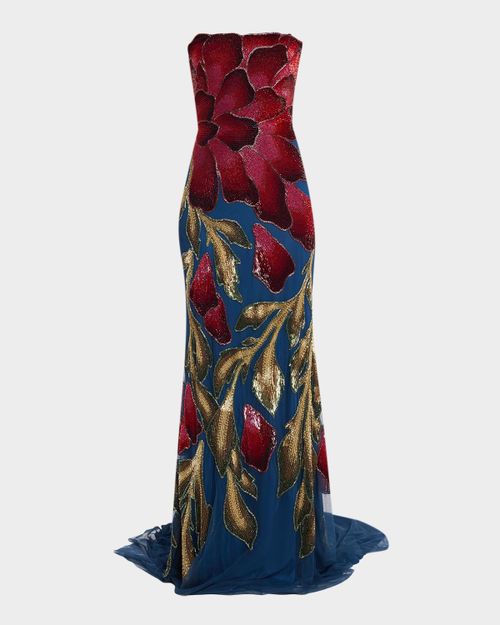 Marie Strapless Beaded Floral Gown