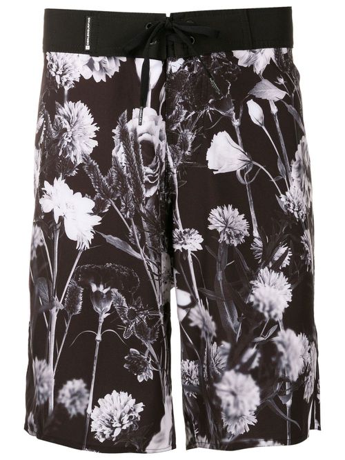 Floral-print drawstring surf shorts - Black