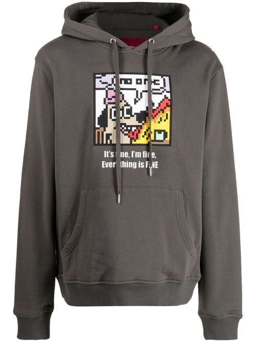 Graphic-print cotton hoodie - Grey