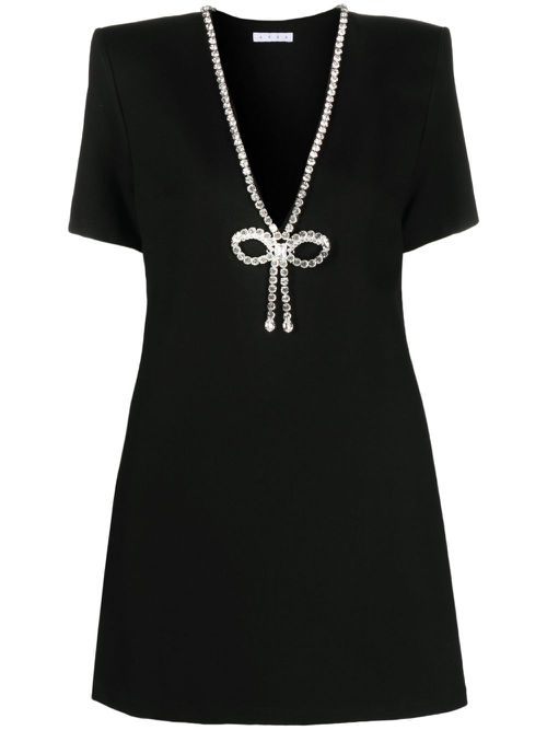 Crystal bow V-neck minidress - Black