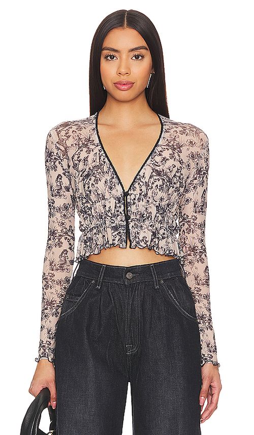 Only Hearts Afternoon Delight Ruched Cardi Top en Taupe. M. Also en