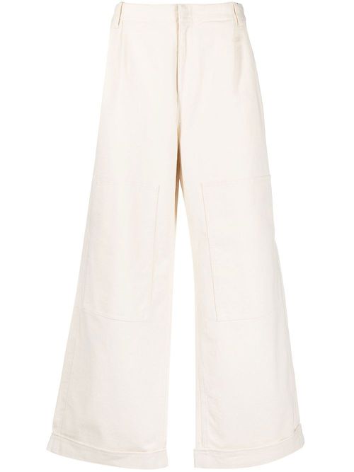 Low-rise wide-leg trousers - Neutrals