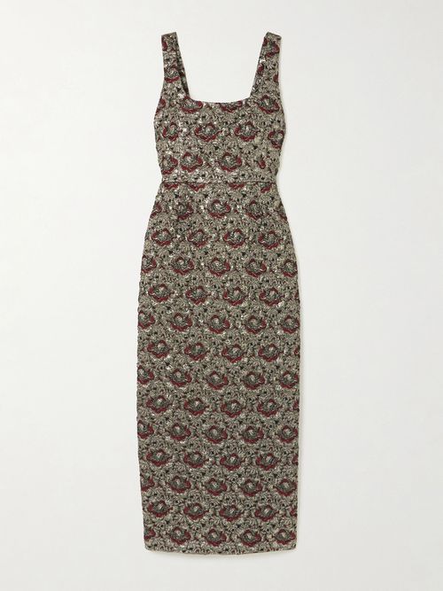 Ravenna Metallic Jacquard Midi Dress - Multi