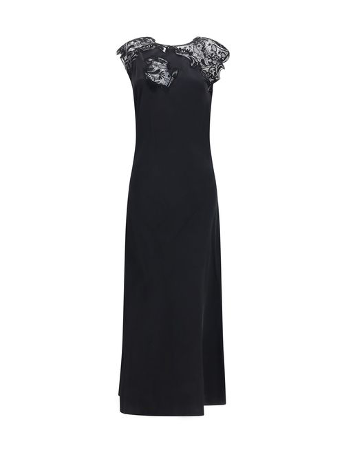 Silk Crêpe with Macramé Lace Dress — Black