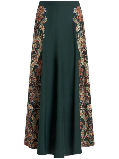 Paisley-print silk midi skirt - Green