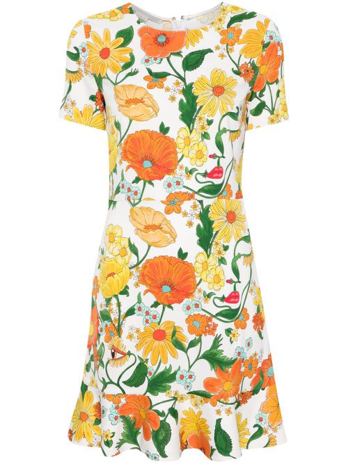 Floral-print peplum dress - White