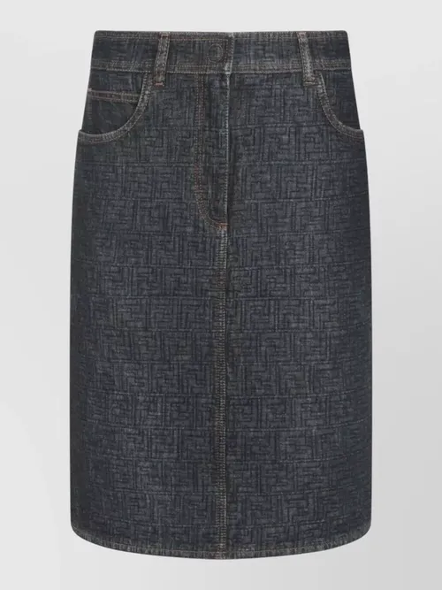Fendi - quilted denim midi skirt pocket