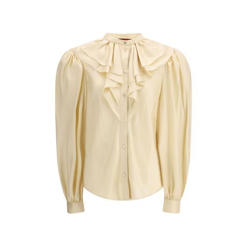 Ruffled Silk Blouse — Beige