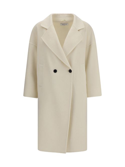 Double-Breasted Wool Blend Coat — White