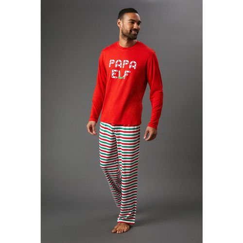 Maine Mens 'Papa Elf' Long Sleeve And Pant Pyjama Set - Red - Size Small