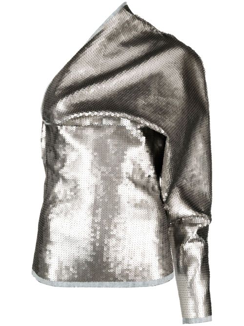 Luxor single-sleeve draped sequin top - Silver