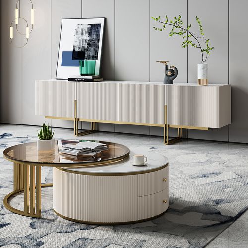 Grovyn 2000mm Sintered Stone Top Walnut Fluted TV Stand with Storage