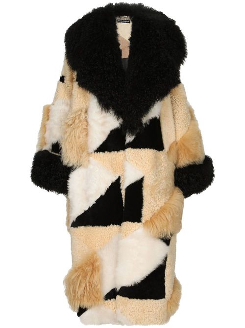 Patchwork-design faux-fur maxi coat - Neutrals