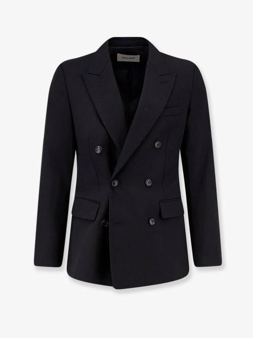 Double-Breasted Wool Blend Blazer — Black