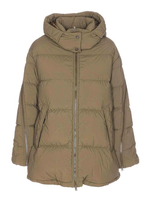 Green Padded Down Jacket Frontal Zip Closure