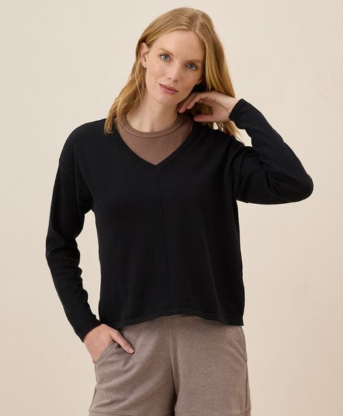 Women's Black Classic Fine Knit Relaxed Sweater
