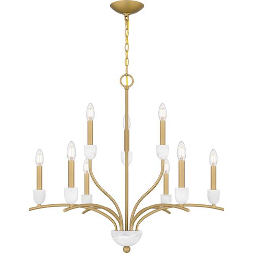 Aged Brass Nine Light Chandelier from the Frida Collection