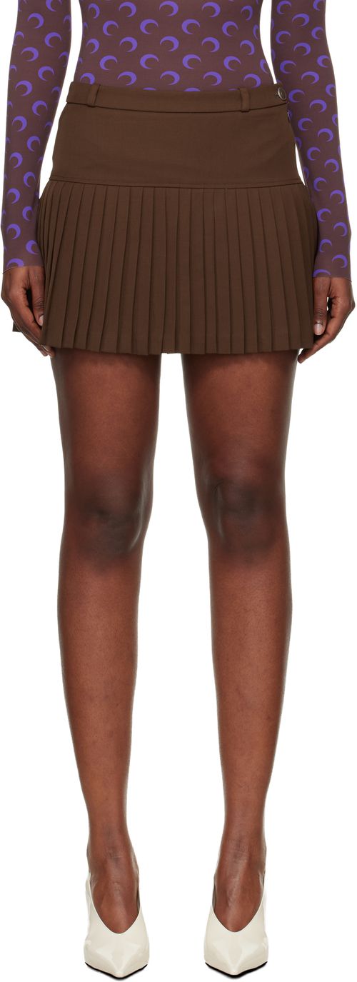 Brown Virgin Wool Stretch Twill Miniskirt