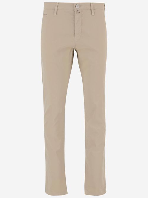 Stretch Cotton Blend Trousers — Beige