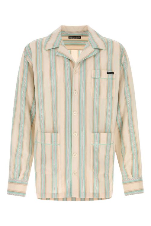 Striped Viscose-Nylon-Silk Shirt — Beige
