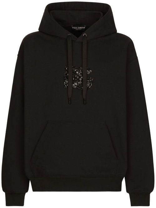 Rhinestone-embellished cotton hoodie - Black